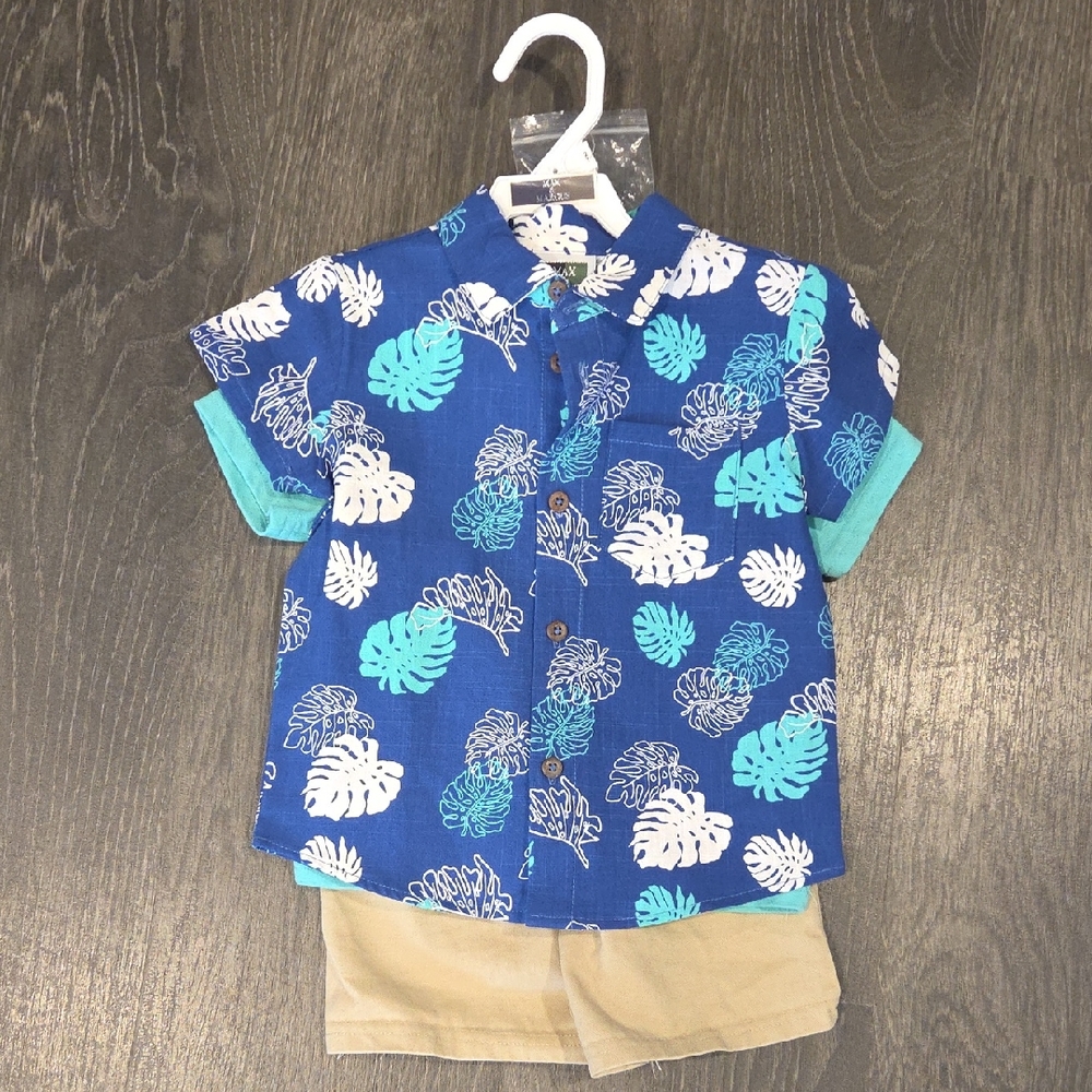 Kids Blue Tropical Print Short-Sleeve Shirt